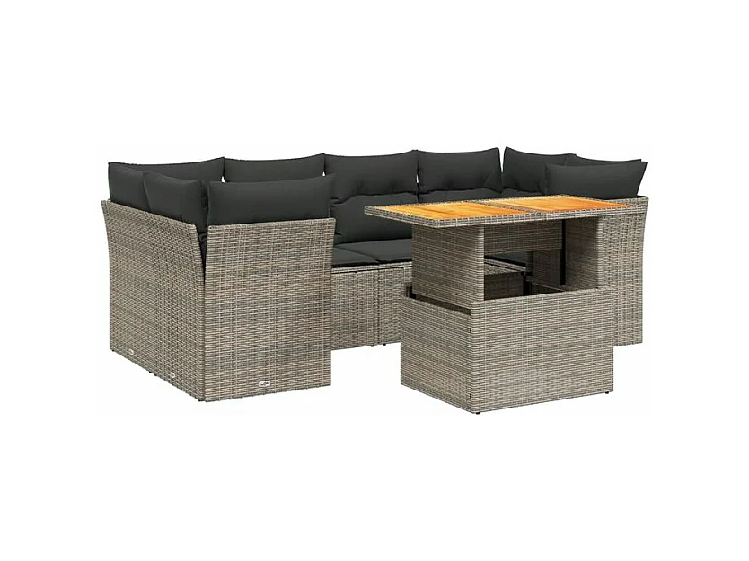Salon de jardin avec coussins 7 pcs gris résine tressée