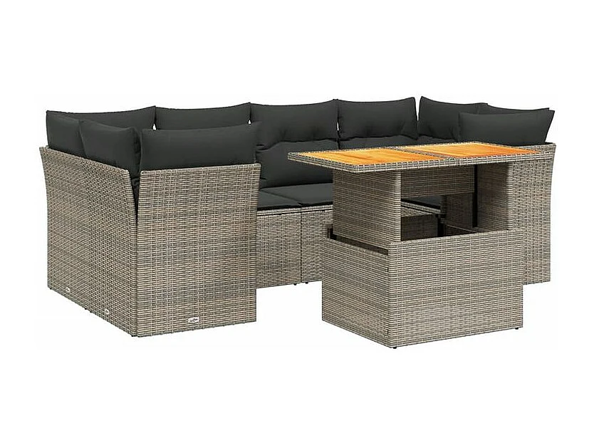 Salon de jardin avec coussins 7 pcs gris résine tressée