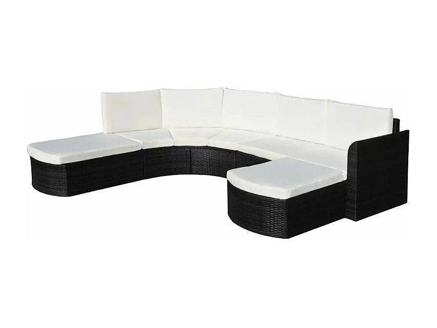 Salon de jardin 4 pièces résine tressée noir et coussins blanc Hiel