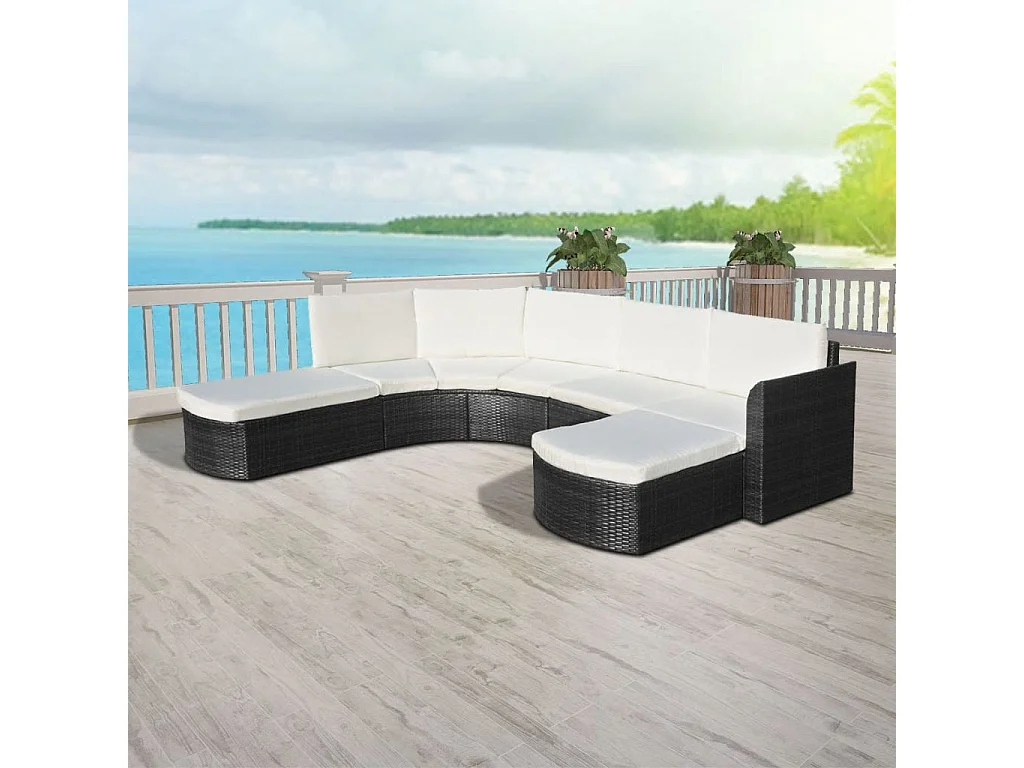 Salon de jardin 4 pièces résine tressée noir et coussins blanc Hiel