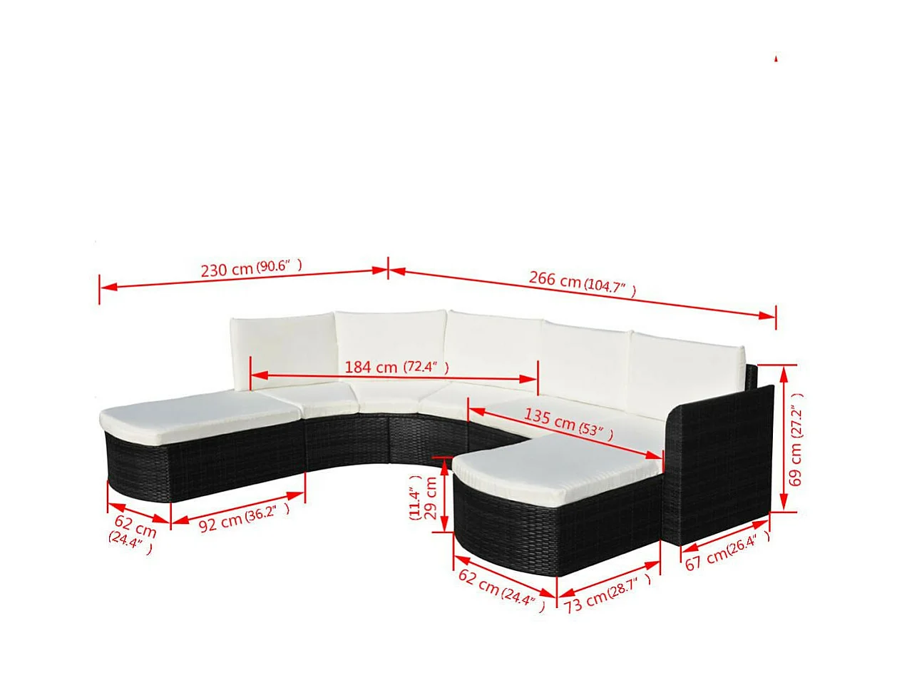 Salon de jardin 4 pièces résine tressée noir et coussins blanc Hiel