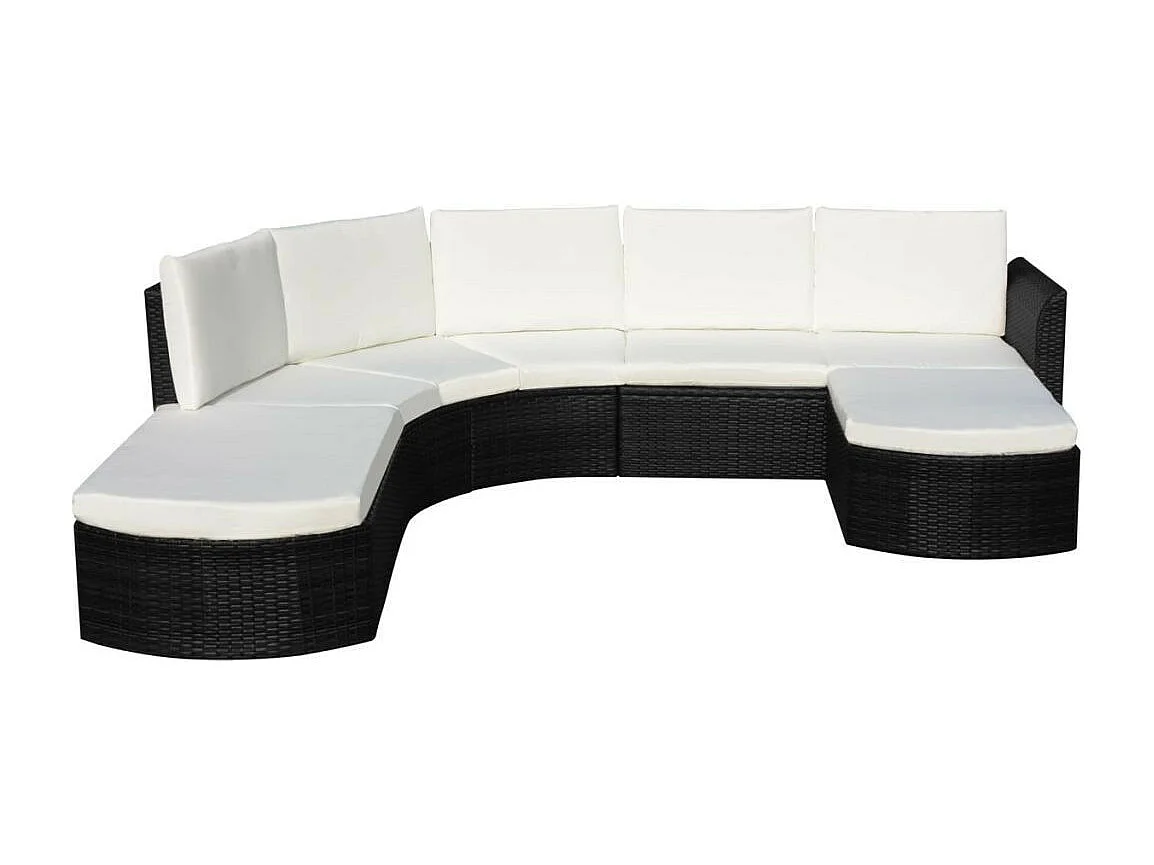 Salon de jardin 4 pièces résine tressée noir et coussins blanc Hiel