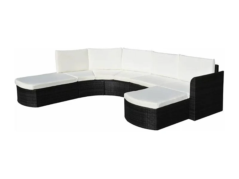 Salon de jardin 4 pièces résine tressée noir et coussins blanc Hiel