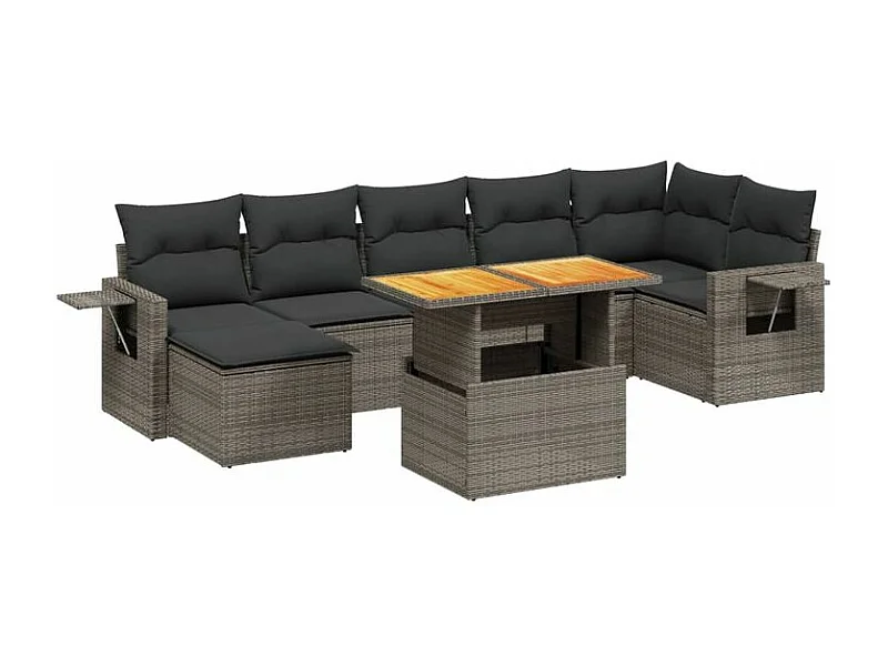Salon de jardin 8 pcs avec coussins gris résine tressée