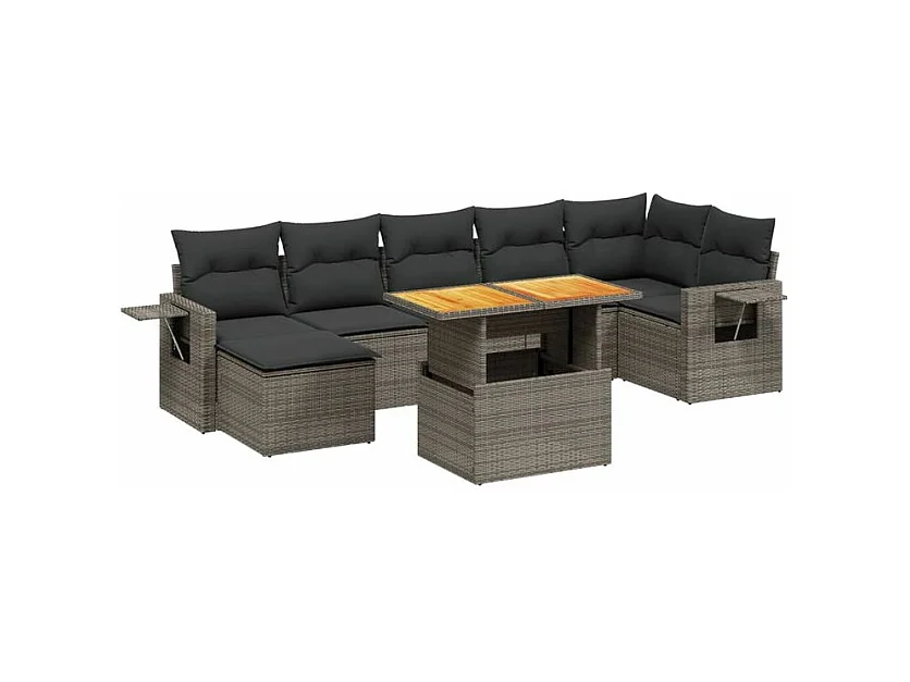 Salon de jardin 8 pcs avec coussins gris résine tressée