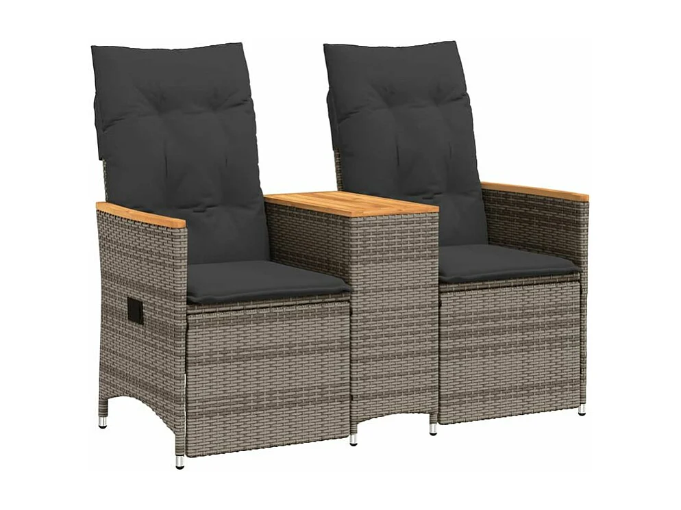 Canapé de jardin inclinable 2 places avec table gris poly rotin