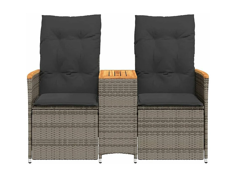 Canapé de jardin inclinable 2 places avec table gris poly rotin