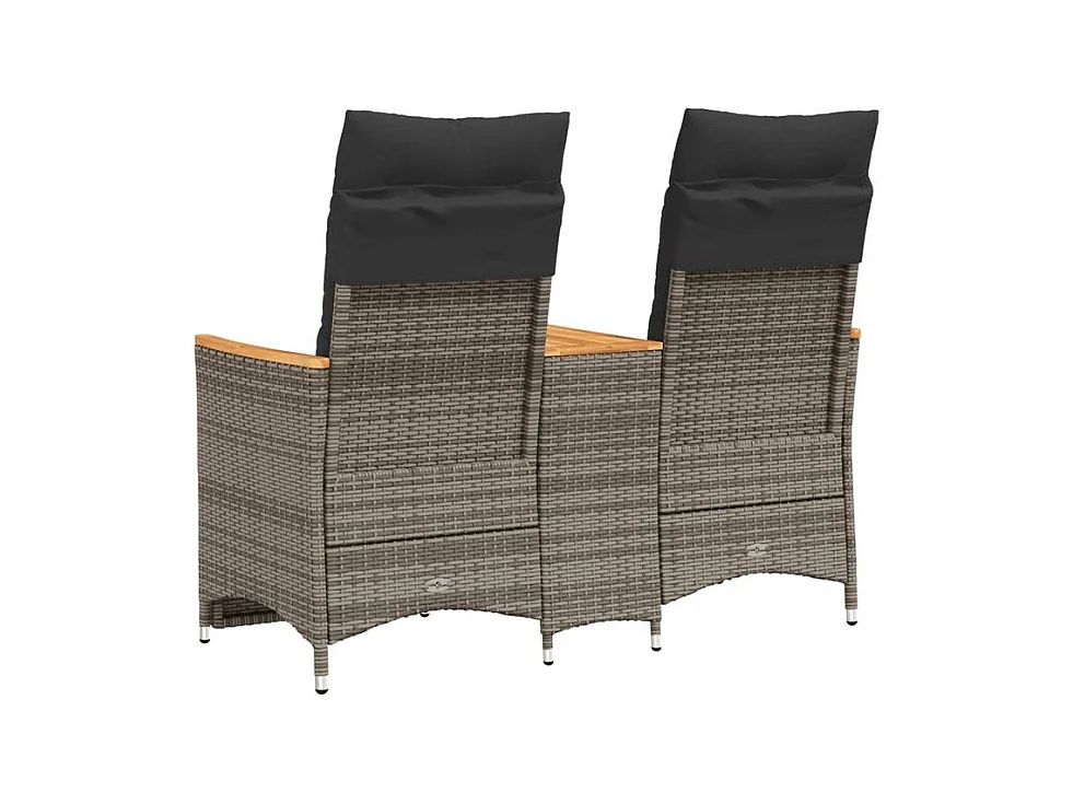 Canapé de jardin inclinable 2 places avec table gris poly rotin