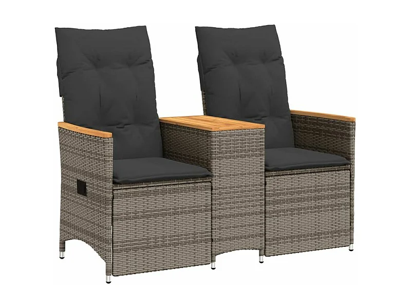 Canapé de jardin inclinable 2 places avec table gris poly rotin