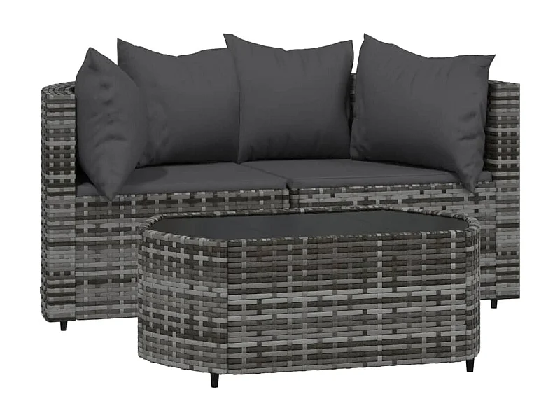 Salon de jardin 3 pcs avec coussins Gris Résine tressée