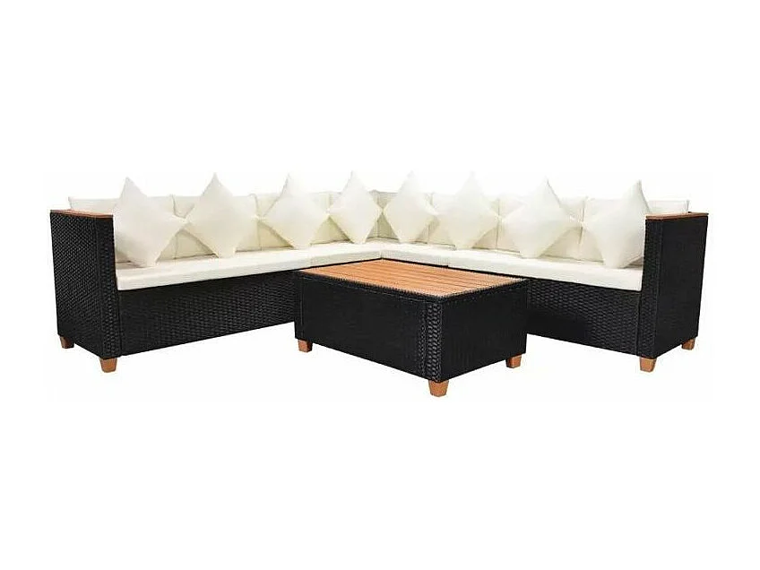 Salon de jardin 4 pièces résine tressée noir et coussins blanc Kimberly 2