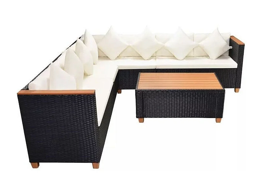 Salon de jardin 4 pièces résine tressée noir et coussins blanc Kimberly 2