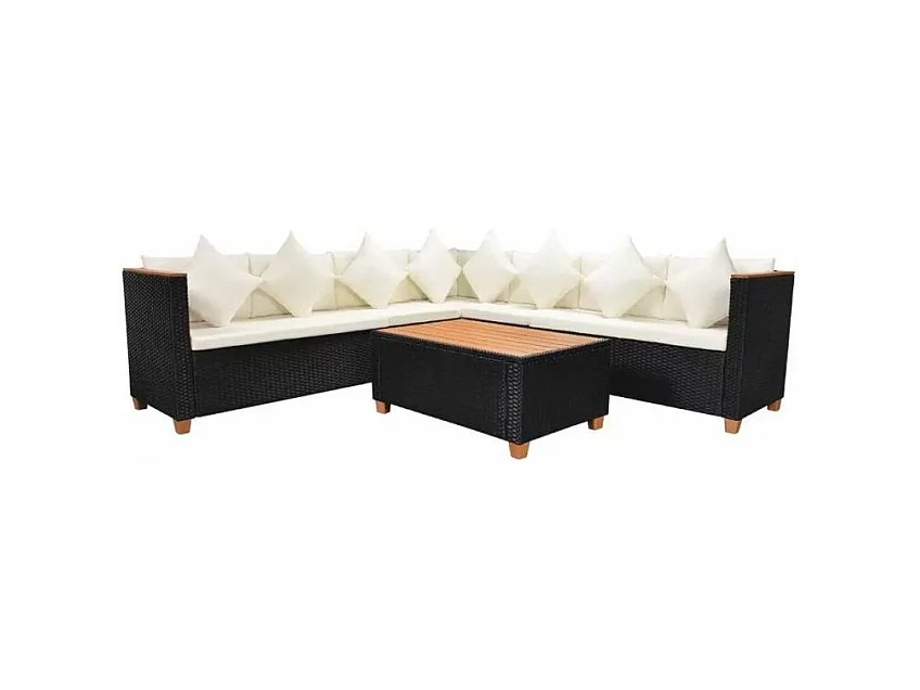 Salon de jardin 4 pièces résine tressée noir et coussins blanc Kimberly 2