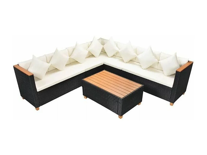Salon de jardin 4 pièces résine tressée noir et coussins blanc Kimberly 2