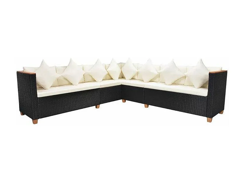 Salon de jardin 4 pièces résine tressée noir et coussins blanc Kimberly 2