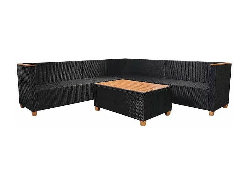 Salon de jardin 4 pièces résine tressée noir et coussins blanc Kimberly 2