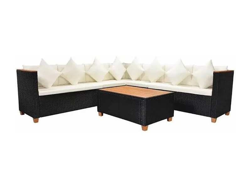 Salon de jardin 4 pièces résine tressée noir et coussins blanc Kimberly 2