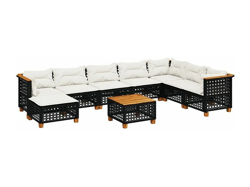 Salon de jardin 9 pcs avec coussins noir résine tressée