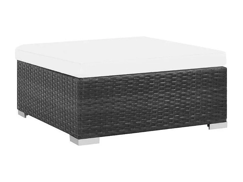 Salon de jardin 7 pièces résine tressée noir et coussins blanc Blanca