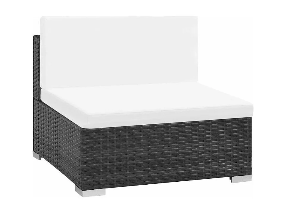 Salon de jardin 7 pièces résine tressée noir et coussins blanc Blanca