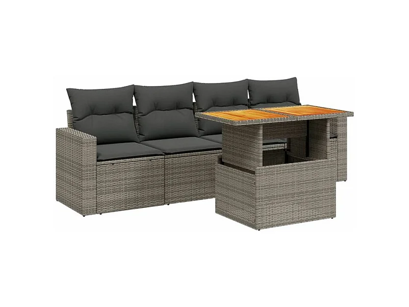 Salon de jardin 5 pcs avec coussins gris résine tressée