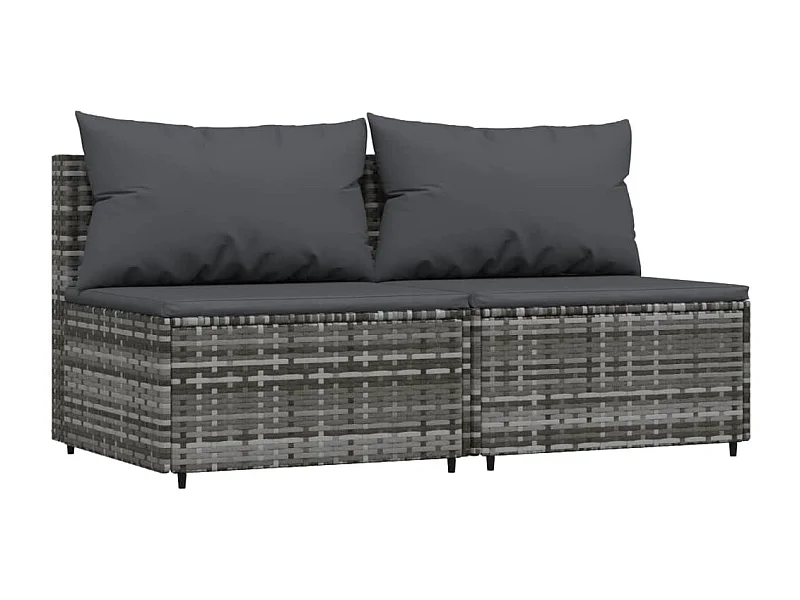 Canapés centraux de jardin et coussins 2pcs Gris Résine tressée