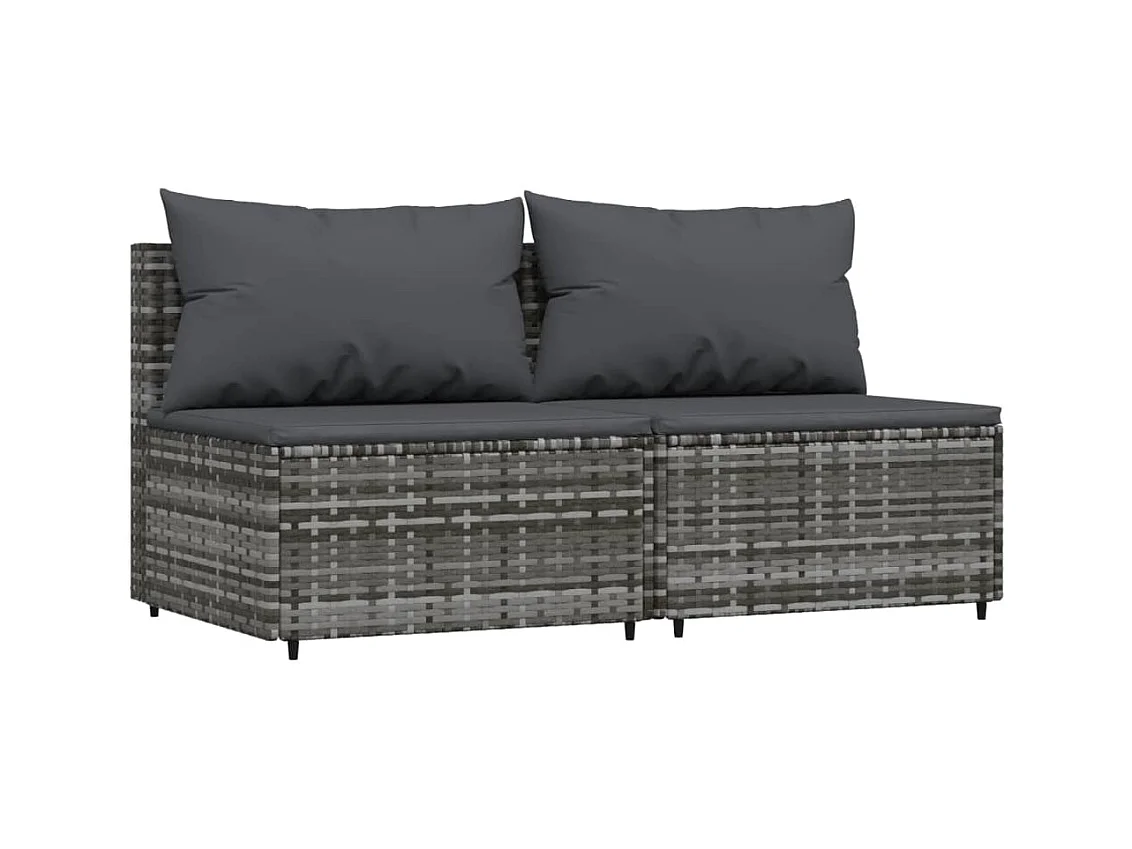 Canapés centraux de jardin et coussins 2pcs Gris Résine tressée