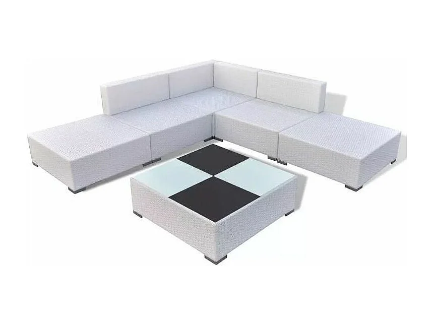 Salon de jardin 6 pièces résine tressée blanc coussins noir Kim