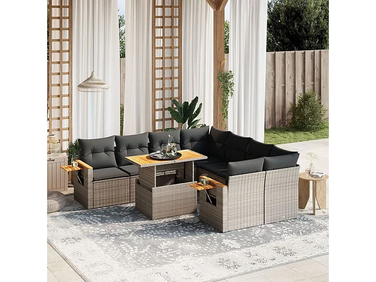 Salon de jardin 8 pcs avec coussins gris résine tressée