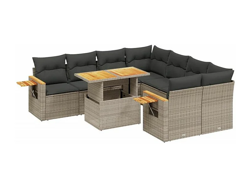 Salon de jardin 8 pcs avec coussins gris résine tressée