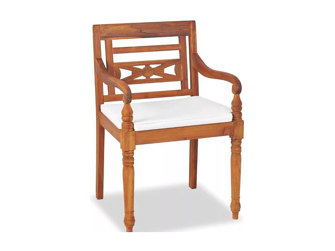 Salon de jardin Batavia teck massif foncé avec coussins blanc Aqual