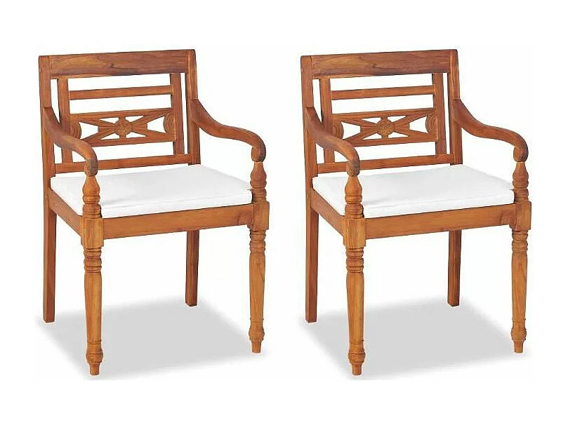 Salon de jardin Batavia teck massif foncé avec coussins blanc Aqual