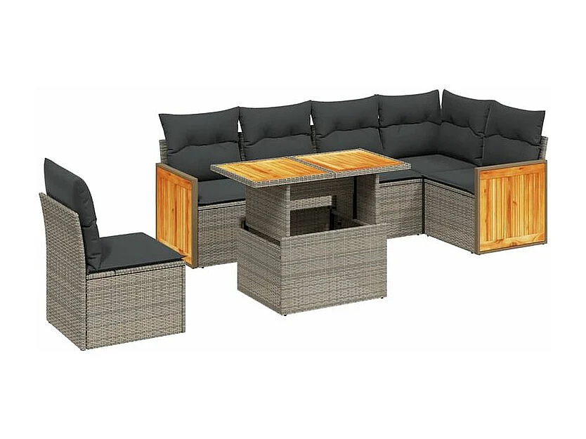 vidaXL Set de sofás de jardín 7 piezas con cojines ratán PE gris