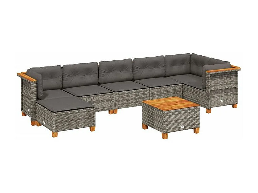 Salon de jardin 8 pcs avec coussins gris résine tressée