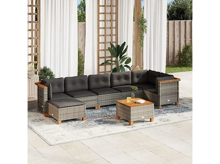 Salon de jardin 8 pcs avec coussins gris résine tressée