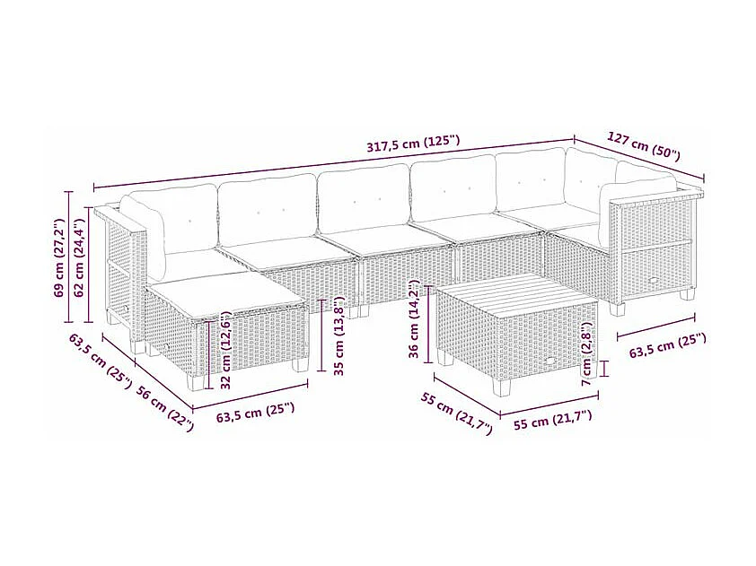 Salon de jardin 8 pcs avec coussins gris résine tressée