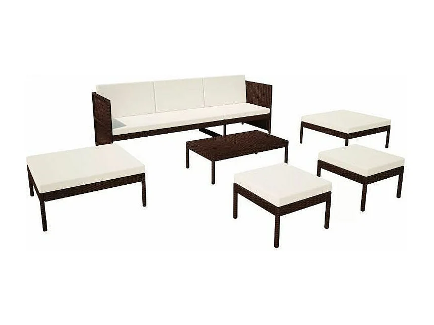 Salon de jardin modulaire 1 canapé résine marron coussins blanc Kesaria