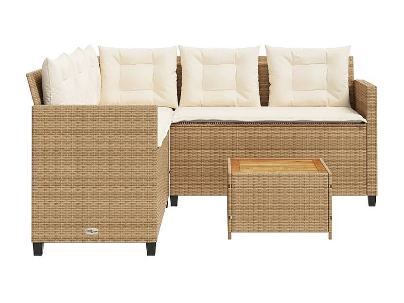 Canapé de jardin avec table et coussins en forme de L beige