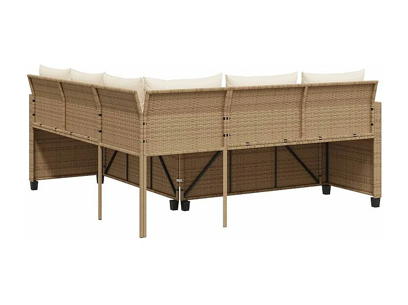 Canapé de jardin avec table et coussins en forme de L beige