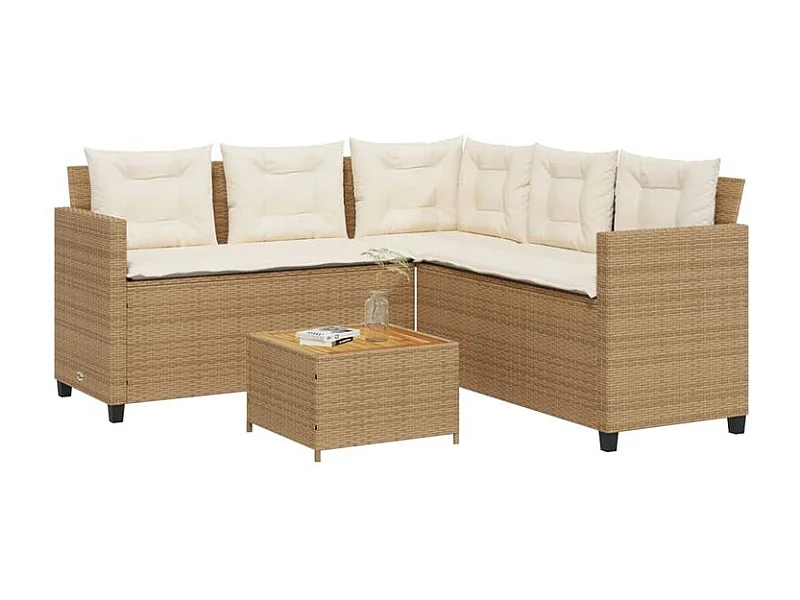 Canapé de jardin avec table et coussins en forme de L beige