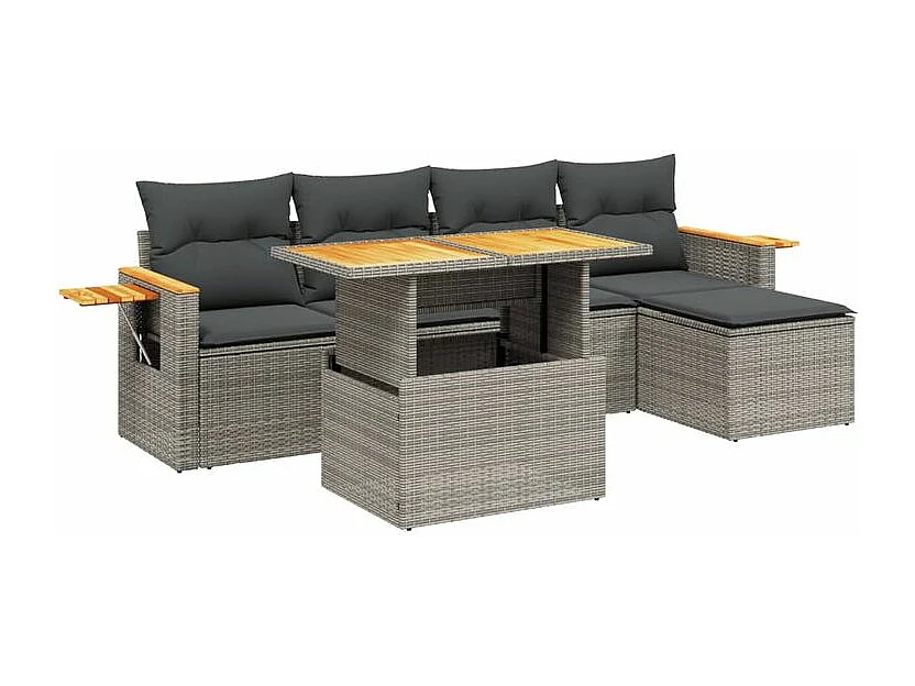 Salon de jardin 6 pcs avec coussins gris résine tressée