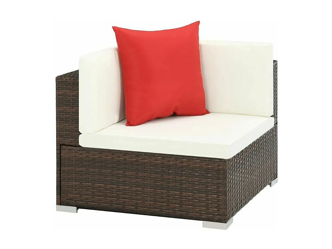 Salon de jardin 7 pièces résine tressée marron et coussins blanc et rouge Blanca