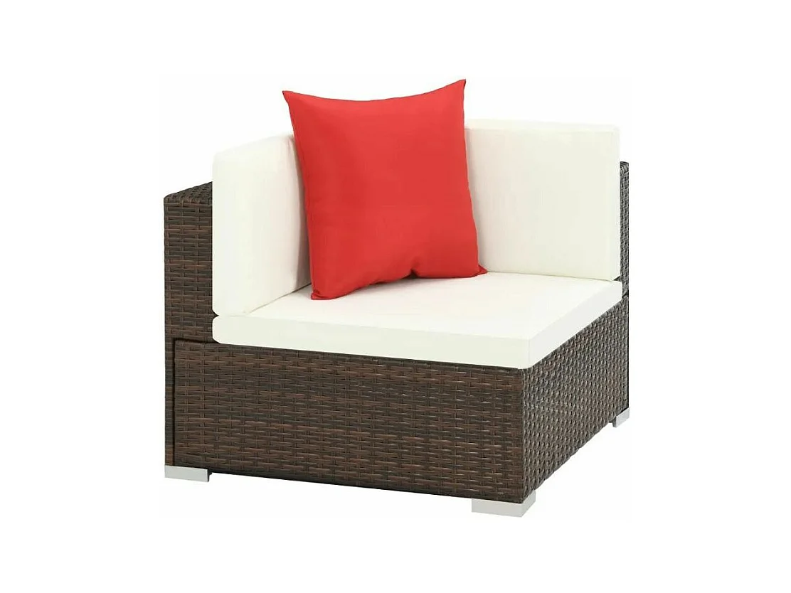 Salon de jardin 7 pièces résine tressée marron et coussins blanc et rouge Blanca