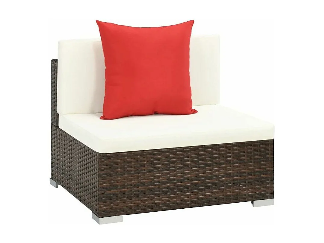 Salon de jardin 7 pièces résine tressée marron et coussins blanc et rouge Blanca