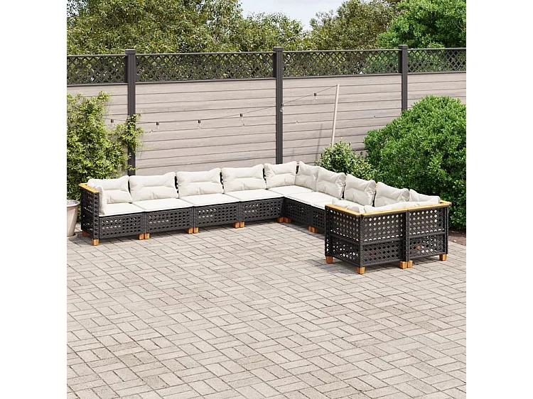 Salon de jardin 10 pcs avec coussins noir résine tressée
