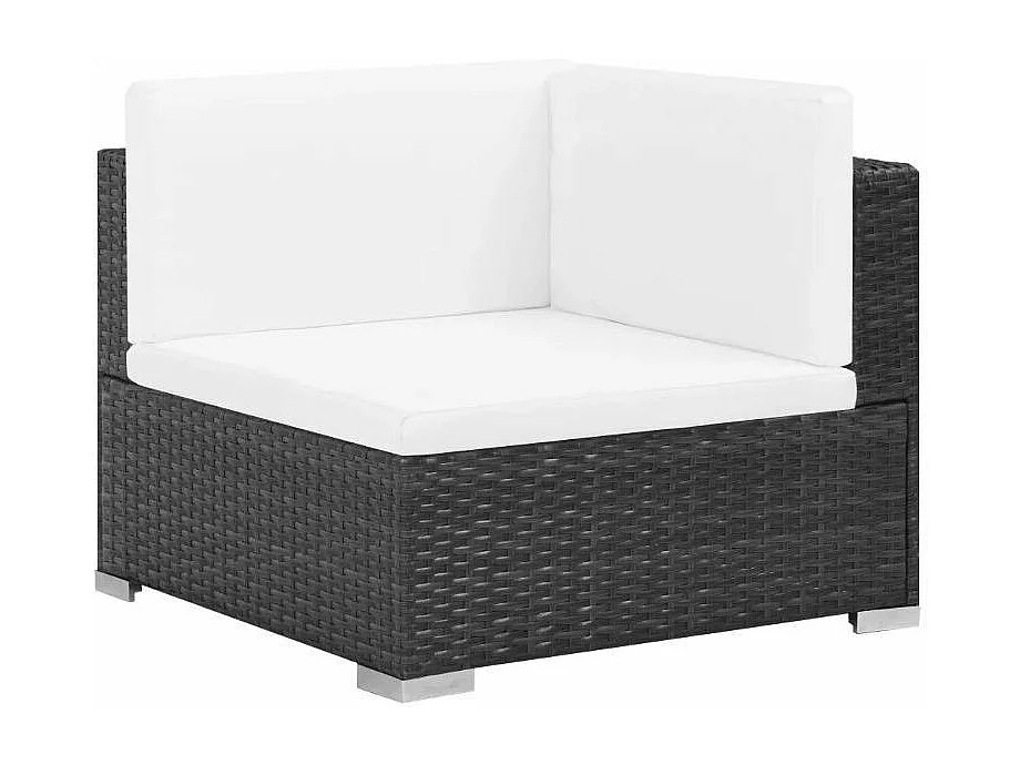 Salon de jardin 6 pièces résine tressée noir et coussins blanc Blanca