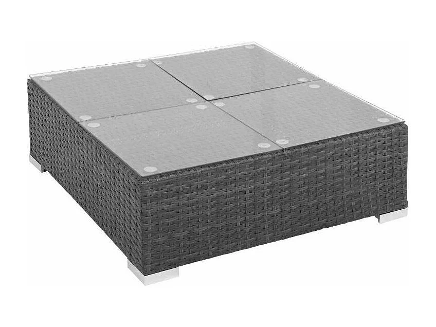 Salon de jardin 6 pièces résine tressée noir et coussins blanc Blanca