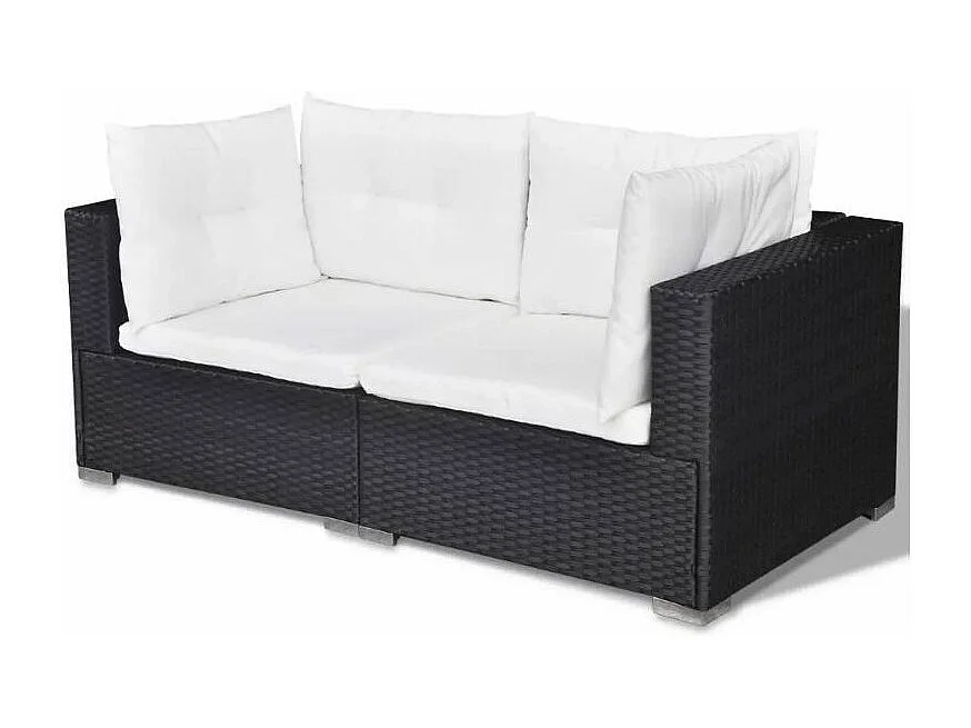 Salon de jardin 6 pièces résine tressée noir coussins blanc Kim 2