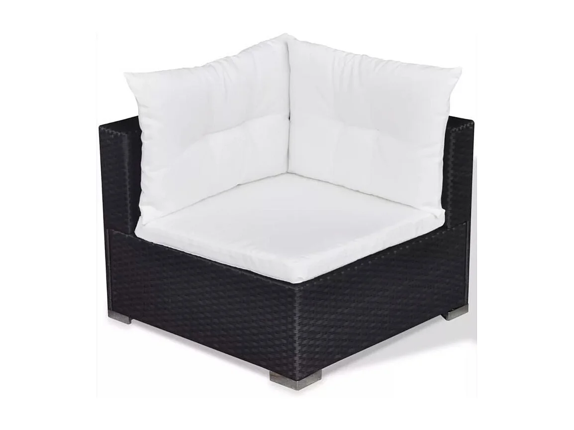 Salon de jardin 6 pièces résine tressée noir coussins blanc Kim 2