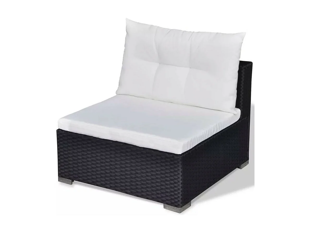 Salon de jardin 6 pièces résine tressée noir coussins blanc Kim 2